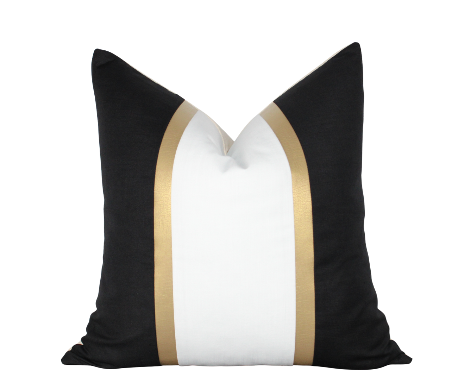 Black and White Gold Stripe Throw Pillow