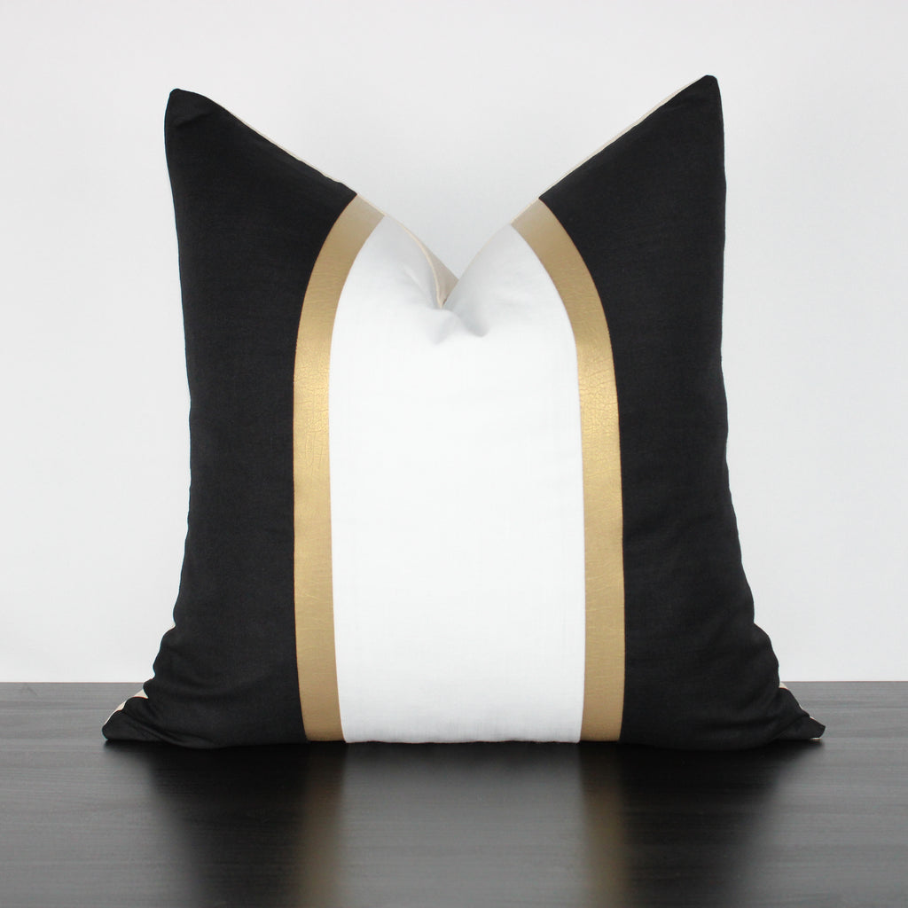 Black and White Gold Stripe Throw Pillow