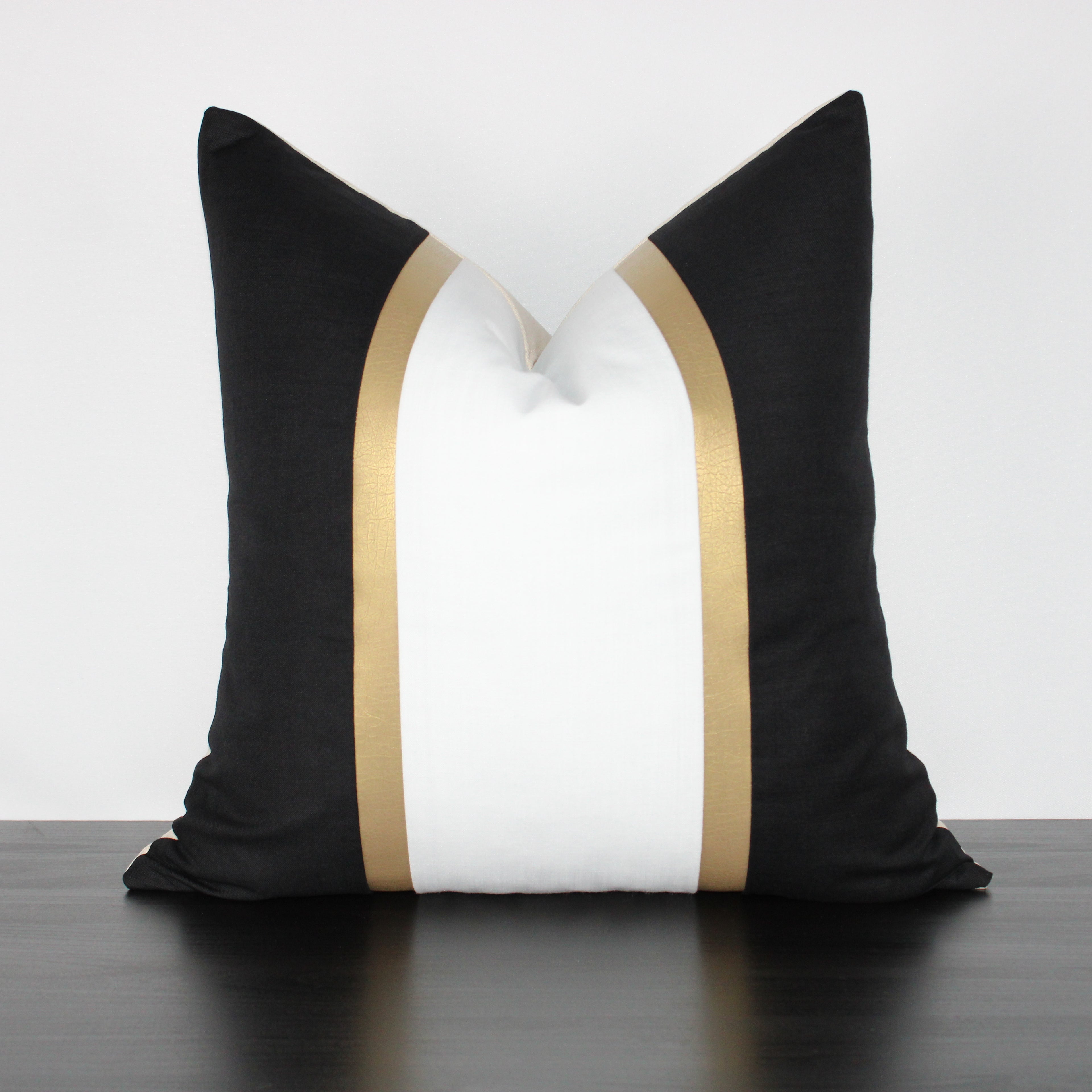 Black and White Gold Stripe Throw Pillow