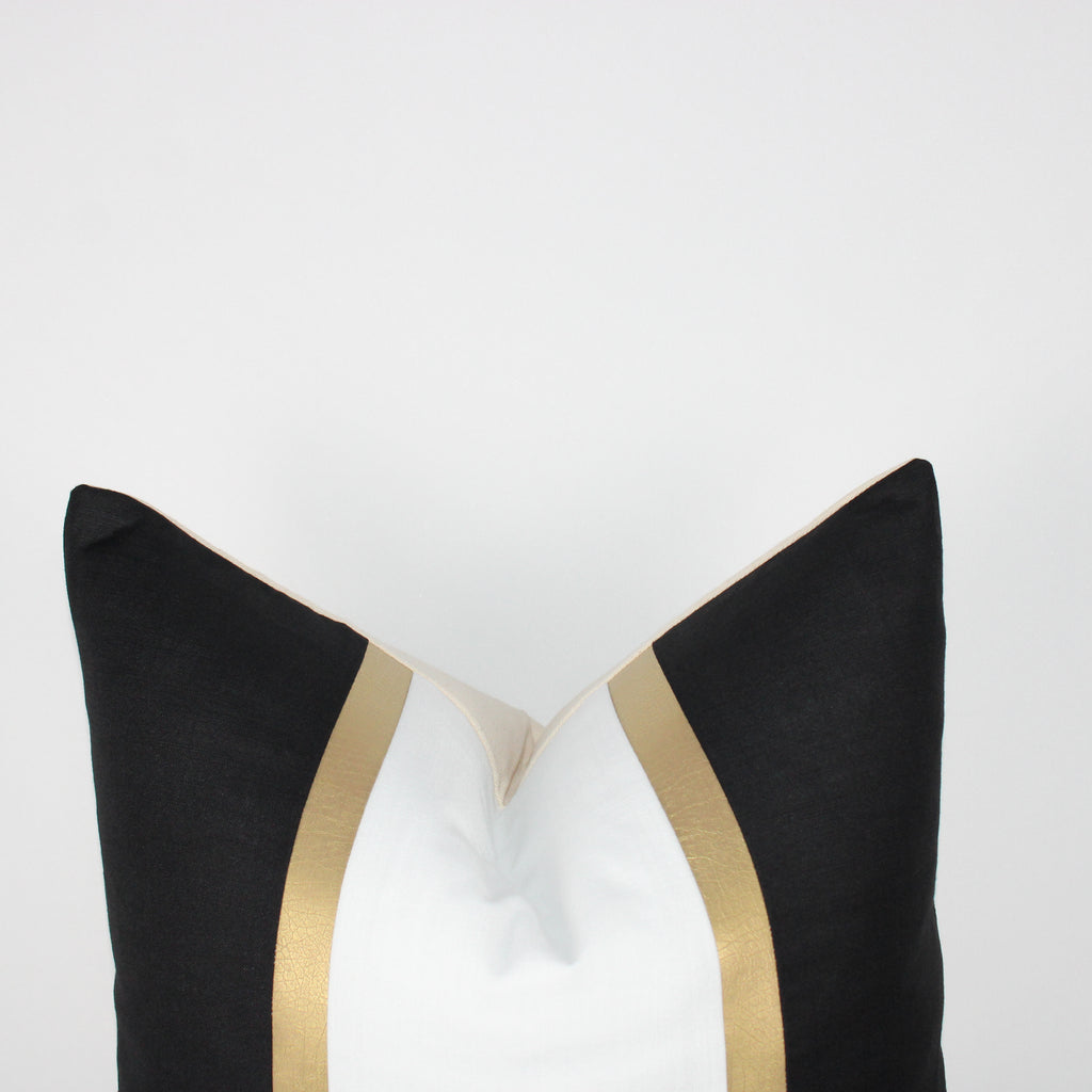 Black and White Gold Stripe Throw Pillow