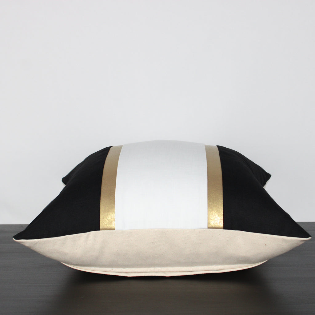 Black and White Gold Stripe Throw Pillow