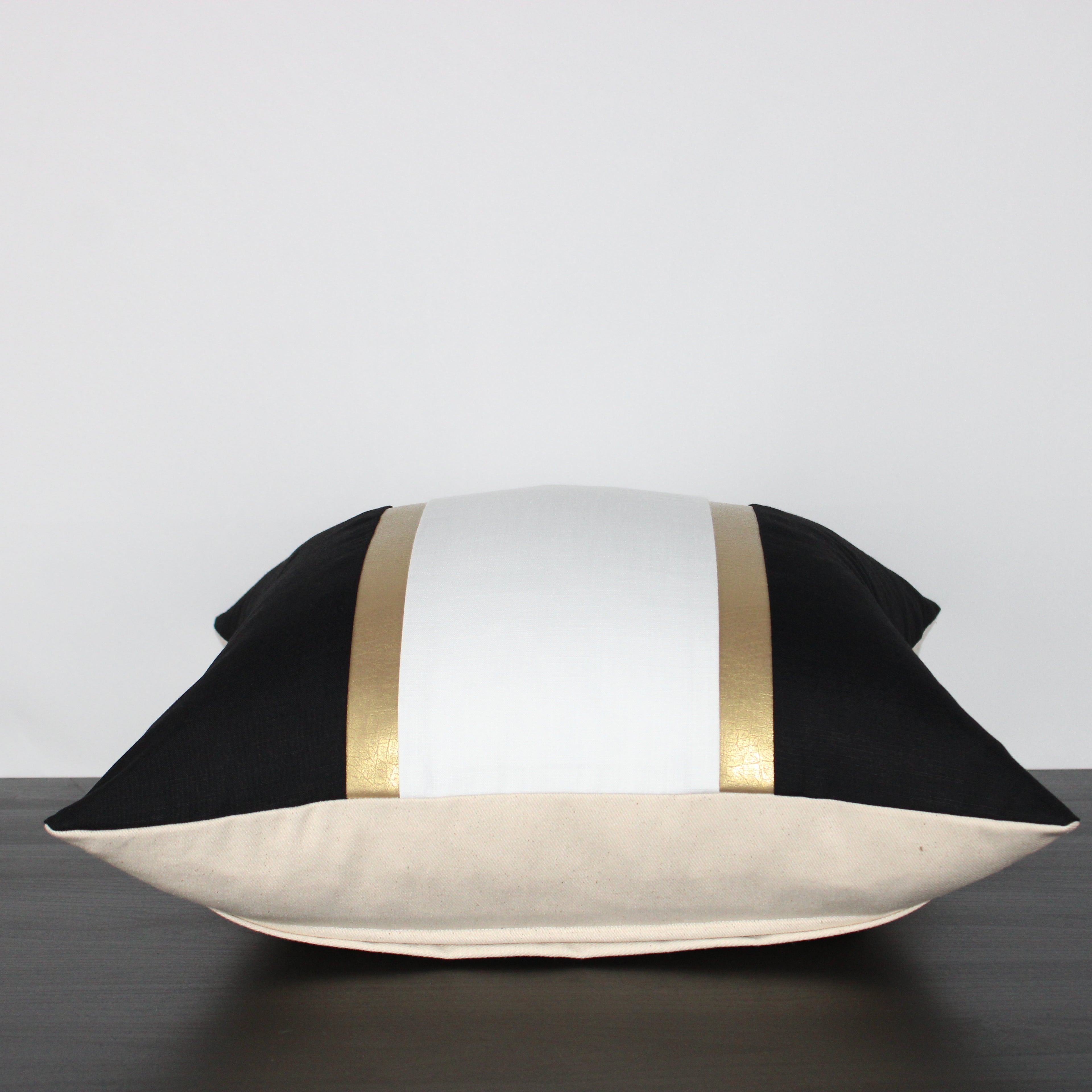 Black and White Gold Stripe Throw Pillow