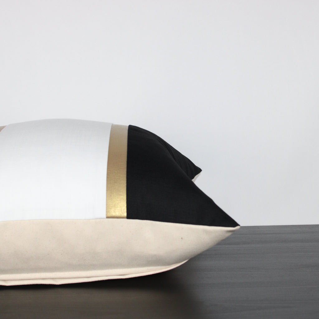 Black and White Gold Stripe Throw Pillow