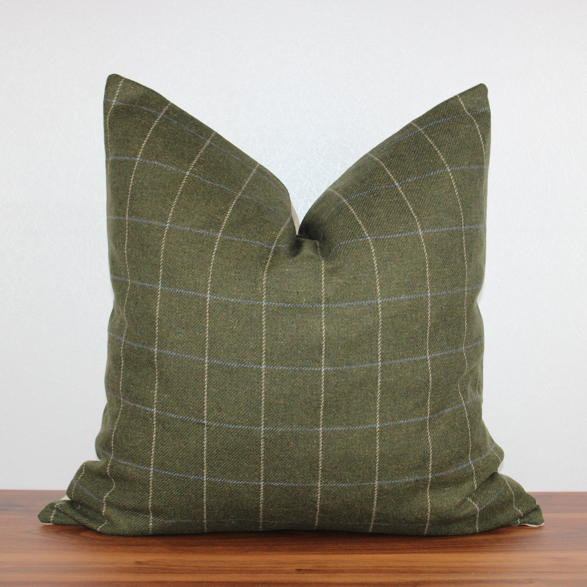 Green Moss Wool Tweed Windowpane Pillow Cover | Linalooms