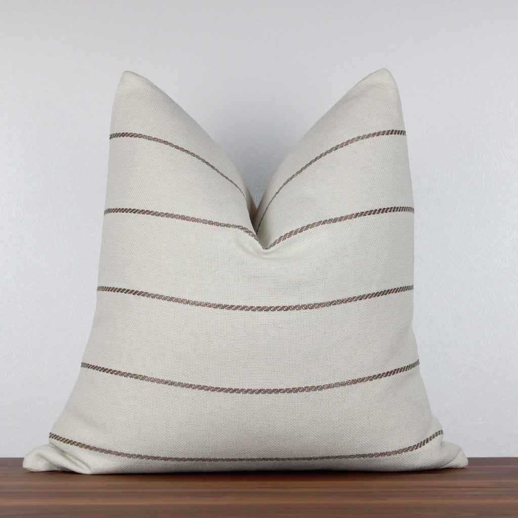 Cream & Brown Striped Throw Pillow | Modern Farmhouse Decor
