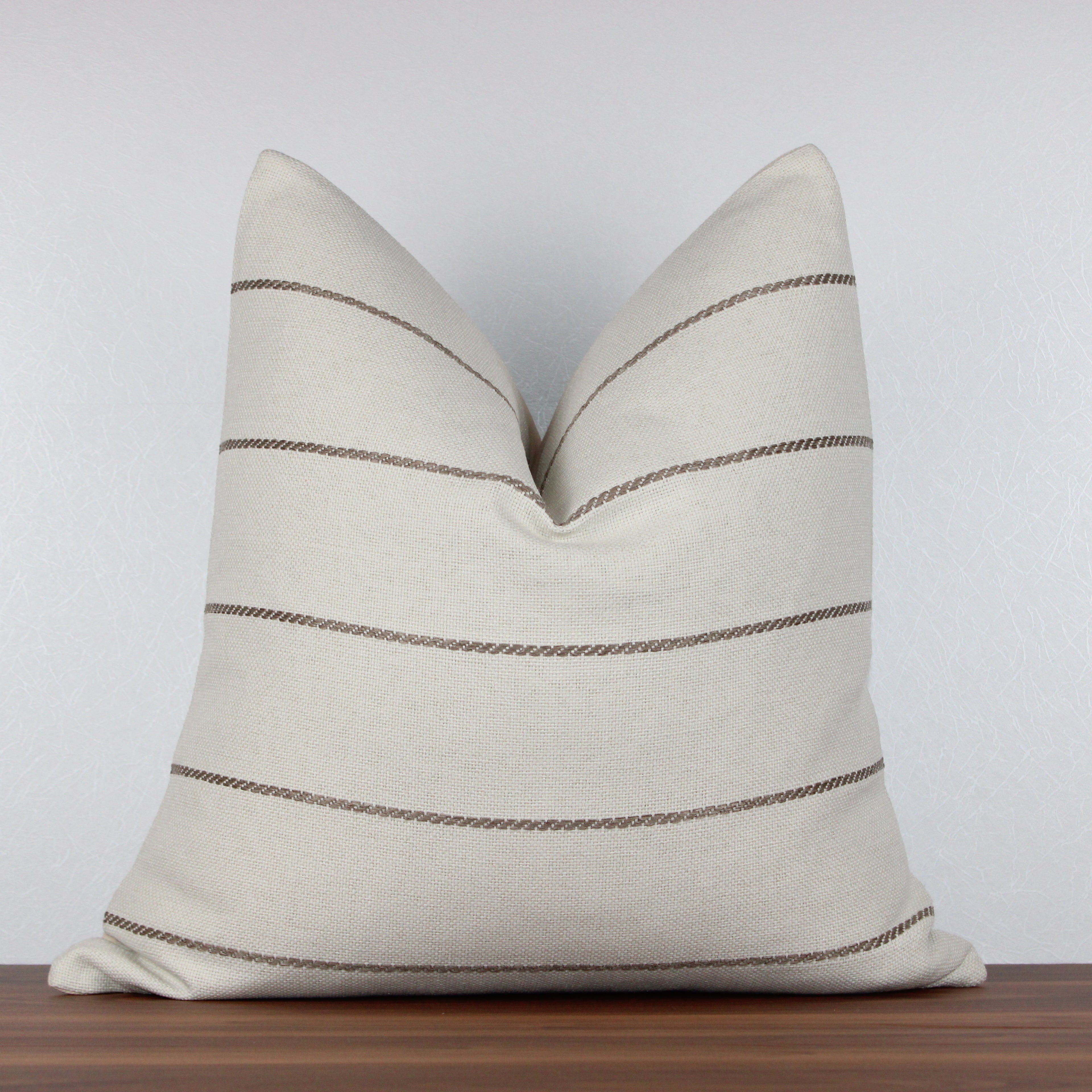 Cream & Brown Striped Throw Pillow | Modern Farmhouse Decor